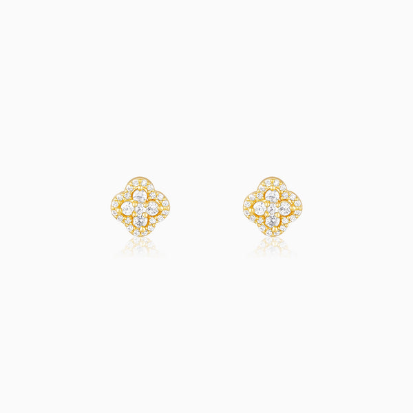 Golden Pansy Flower Earrings